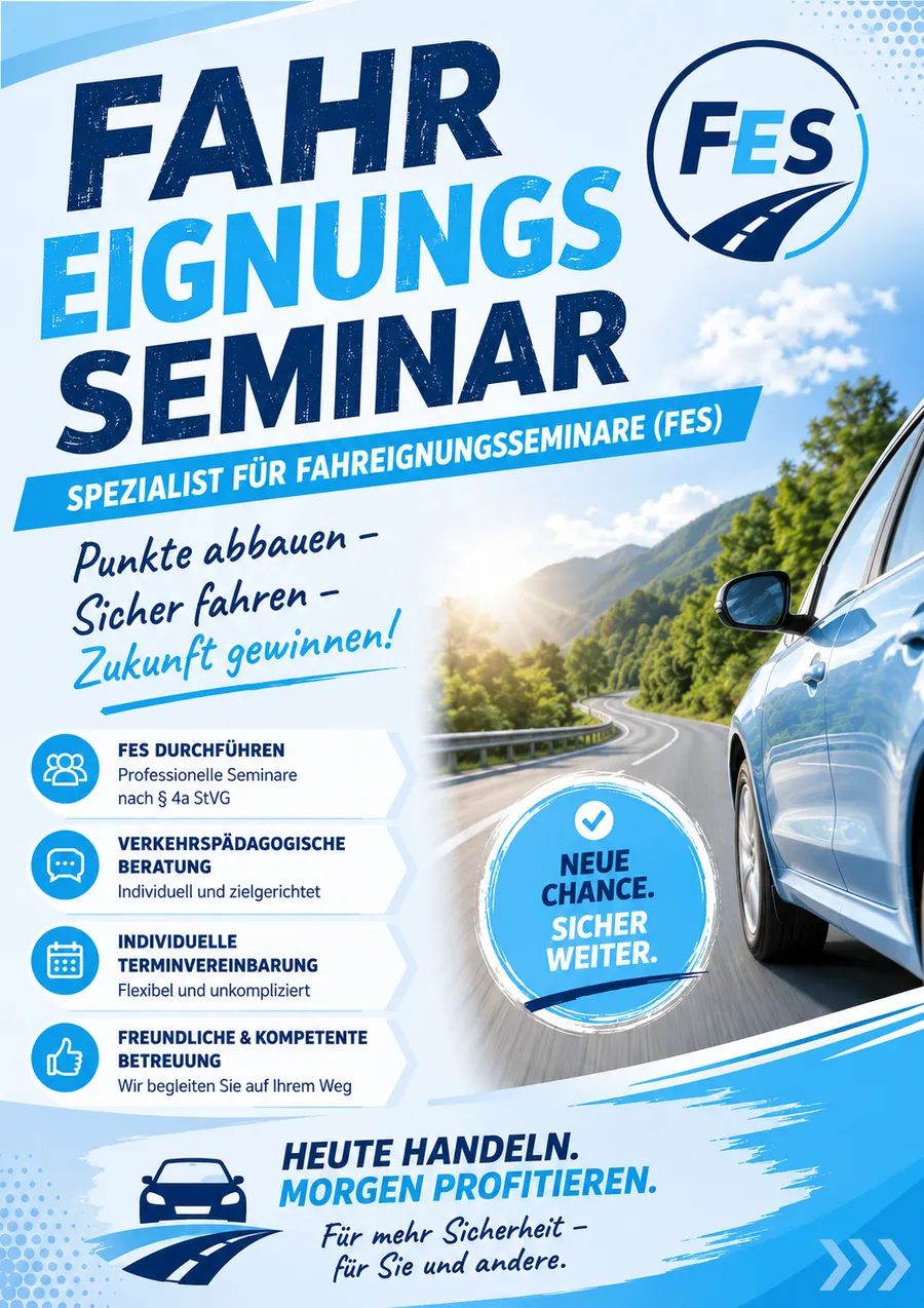 Plakat Fahreignungsseminar: Punkte abbauen, sicher fahren, Zukunft gewinnen