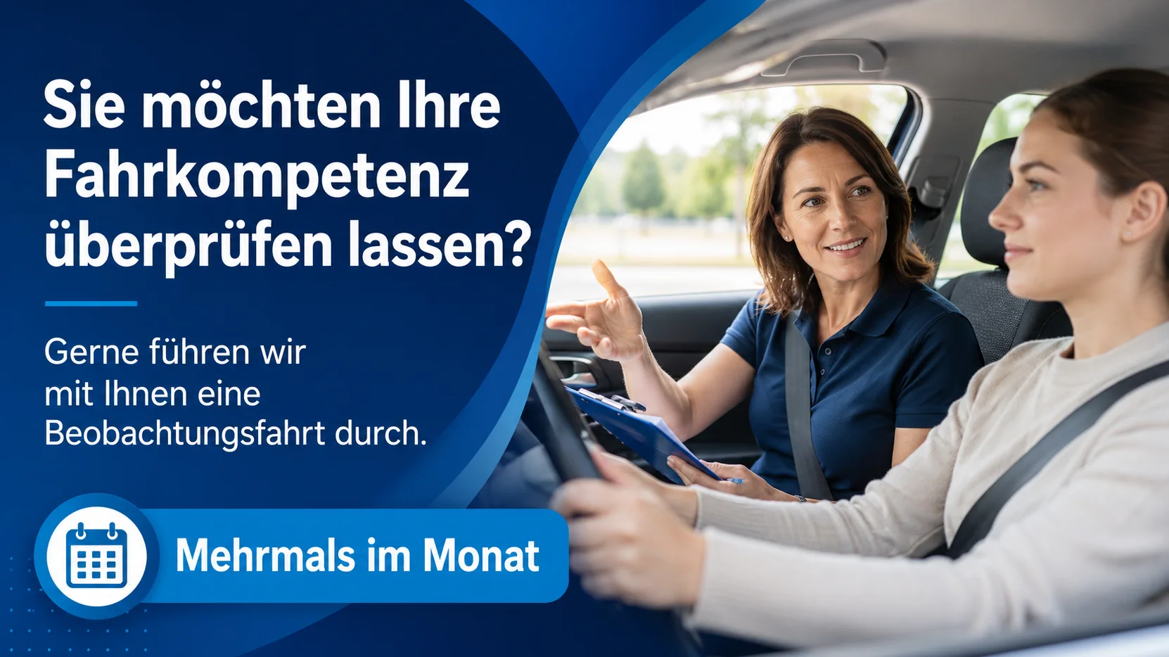 Sie möchten Ihre Fahrkompetenz überprüfen lassen? Gerne führen wir mit Ihnen eine Beobachtungsfahrt durch.
